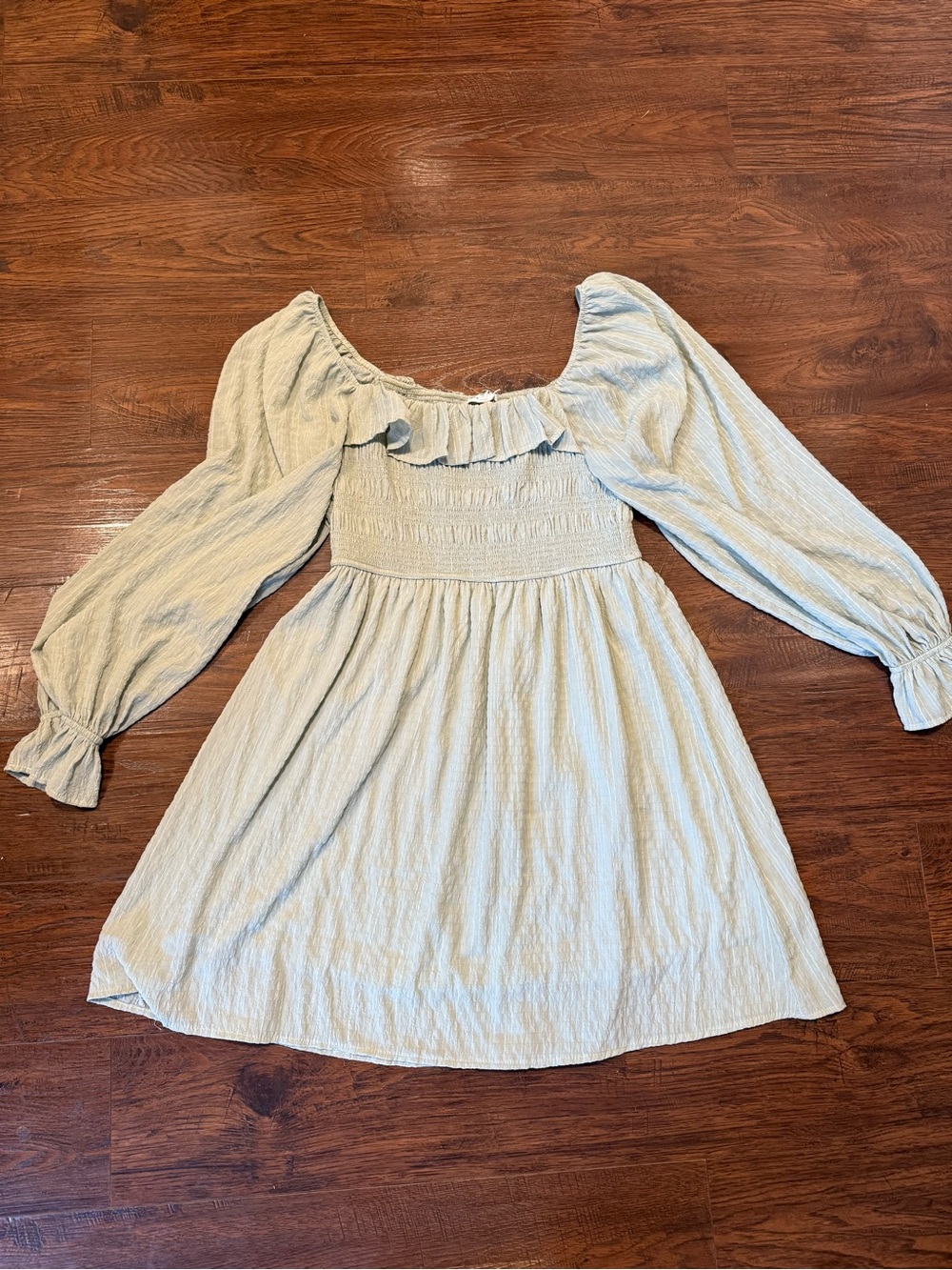 Blu Pepper Sage Green Smocked Bodice Puff Sleeve Dress